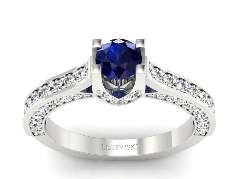 Złoty Pierścionek z szafirem i brylantami złoto - p15035bsz - 1