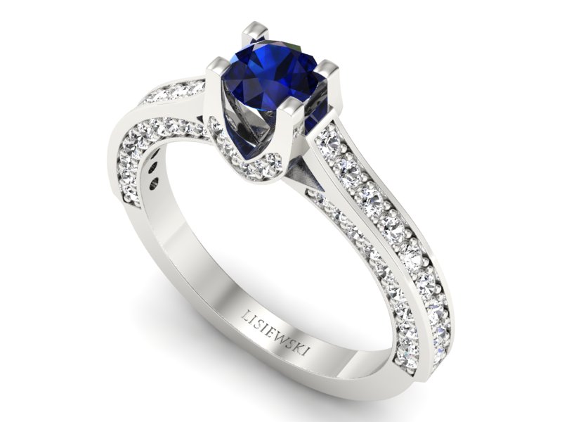 Złoty Pierścionek z szafirem i brylantami złoto - p15035bsz - 3