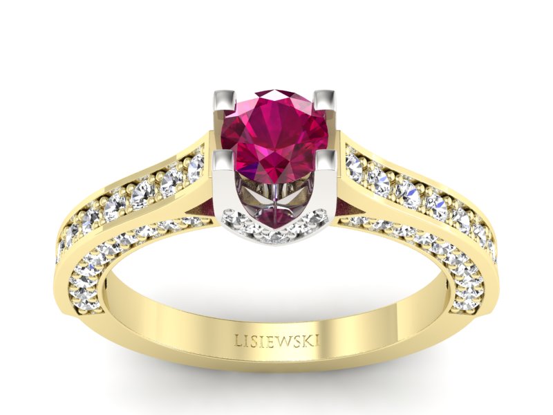 Pierścionek z rubinem i brylantami - p15035zbr - 1