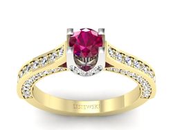 Pierścionek z rubinem i brylantami złoto 585 - p15035zbr