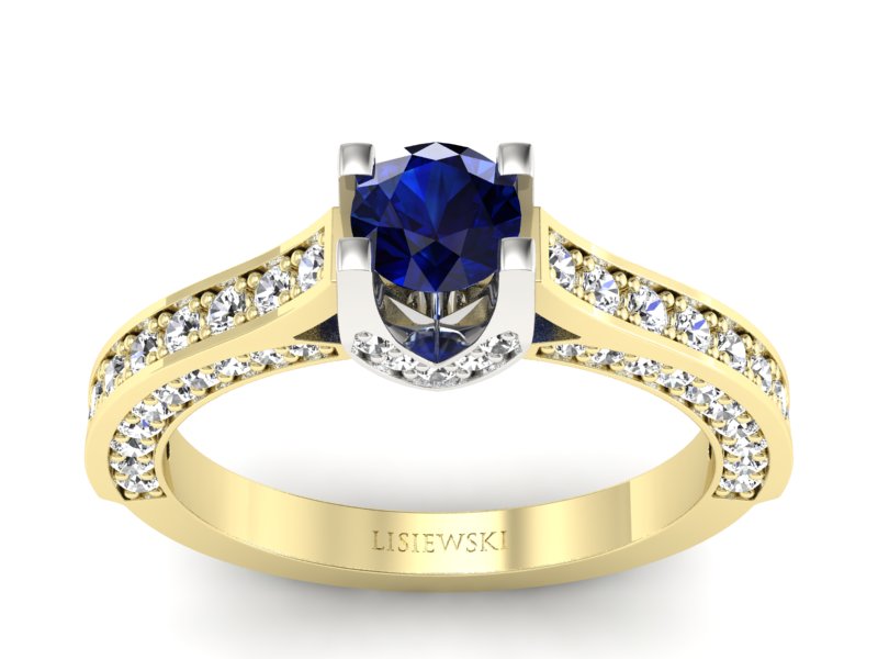 Pierścionek zaręczynowy z szafirem i brylantami - p15035zbsz - 1