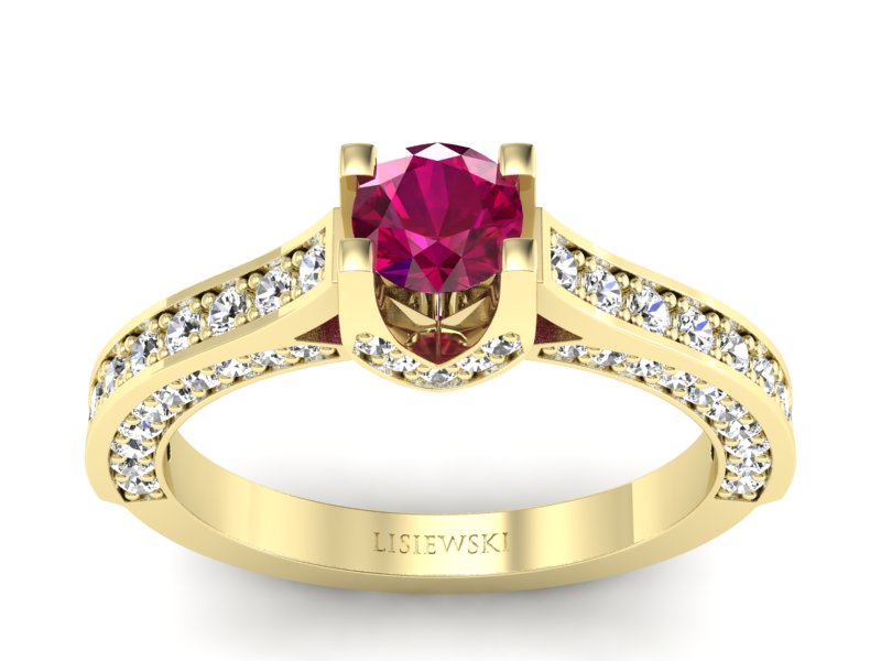 Złoty pierścionek z rubinem i brylantami - p15035zr - 1