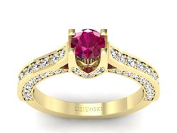 Złoty pierścionek z rubinem i brylantami - p15035zr