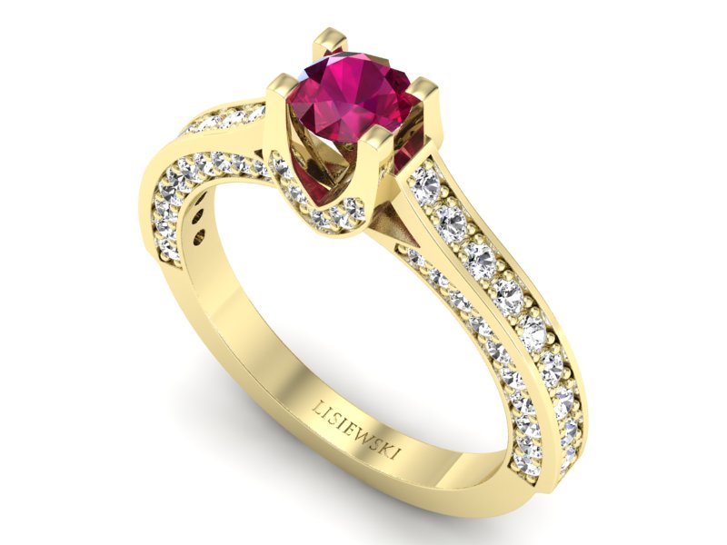 Złoty pierścionek z rubinem i brylantami - p15035zr - 3