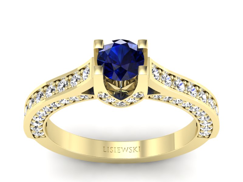 Pierścionek z szafirem i brylantami żółte złoto - p15035zsz - 1