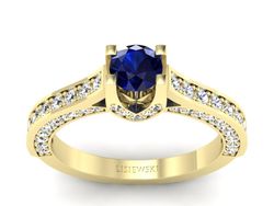 Pierścionek z szafirem i brylantami żółte złoto - p15035zsz