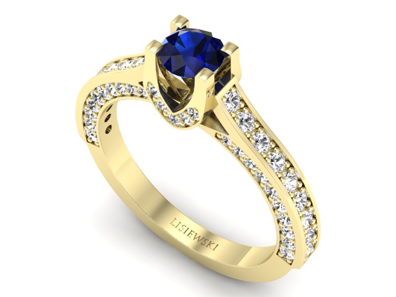 Pierścionek z szafirem i brylantami żółte złoto - p15035zsz - 3