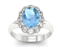 Pierścionek z topazem i brylantami białe złoto - p15037ba