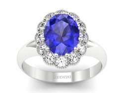 Pierścionek z szafirem i brylantami białe złoto - p15037bszc