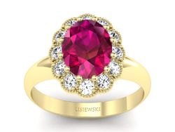 Złoty pierścionek z rubinem i brylantami - p15037zr