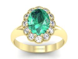 Pierścionek ze szmaragdem i brylantami - p15037zsm