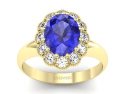 Pierścionek szafir brylanty i żółte złoto - p15037zszc