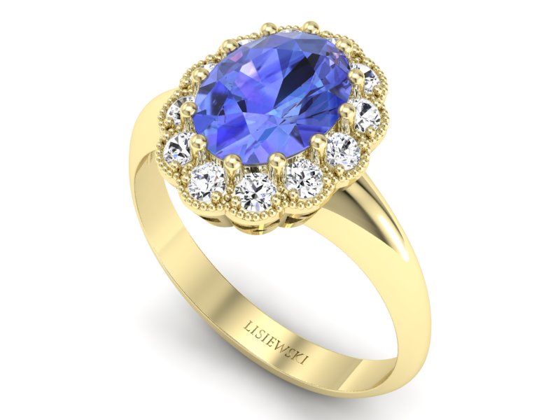 Pierścionek z tanzanitem i brylantami żółte złoto - p15037zt - 3