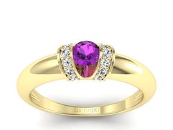 Pierścionek z ametystem i diamentami żółte złoto - p15039zat