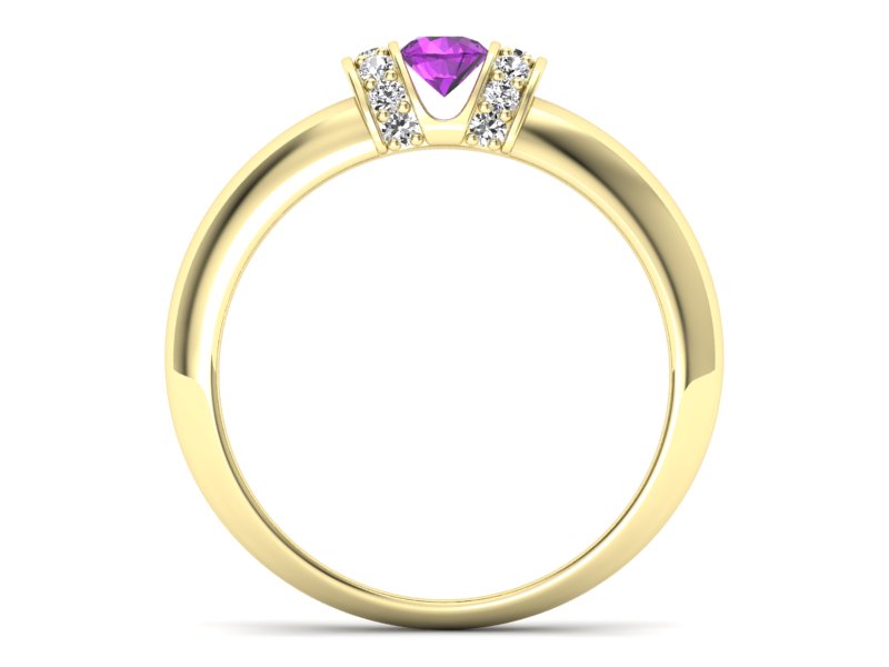 Pierścionek z ametystem i diamentami żółte złoto - p15039zat - 2