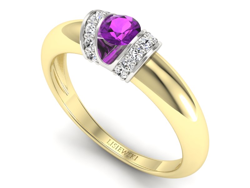 Złoty pierścionek z ametystem i brylantami - p15039zbat - 3
