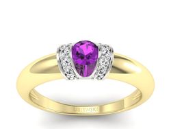 Złoty pierścionek z ametystem i brylantami - p15039zbat