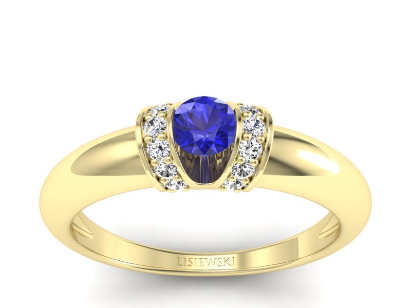 Złoty pierścionek z szafirem i diamentami - p15039zszc - 1
