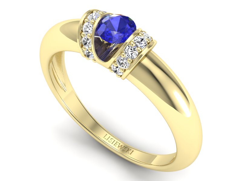 Złoty pierścionek z szafirem i diamentami - p15039zszc - 3