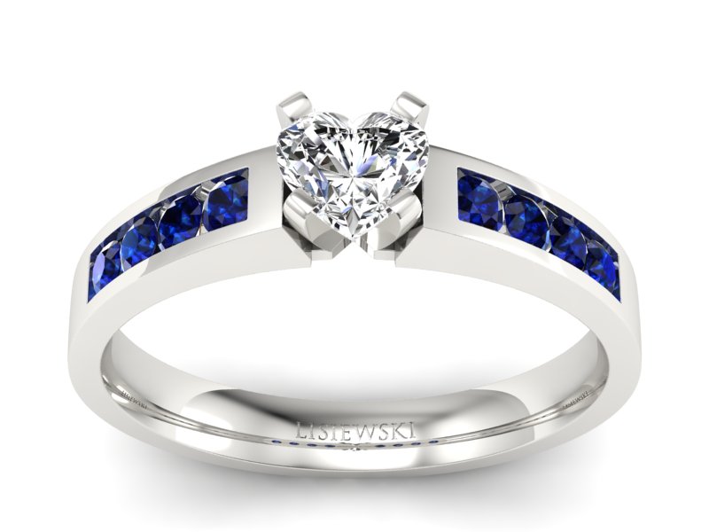 Złoty pierścionek z diamentem i szafirami - P15042bszaf - 1