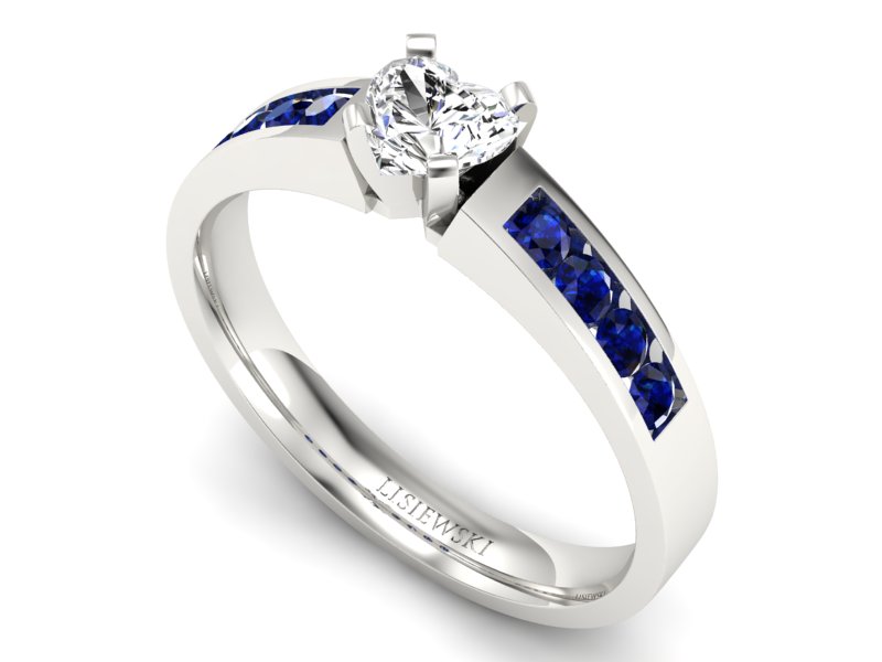 Złoty pierścionek z diamentem i szafirami - P15042bszaf - 3