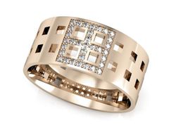 Obrączka z brylantami soczewkowa różowe złoto 585 - p15052c
