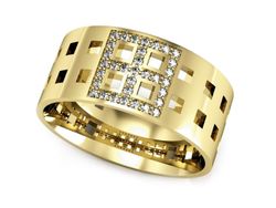 Obrączka z brylantami soczewkowa żółte złoto 585 - P15052zbr