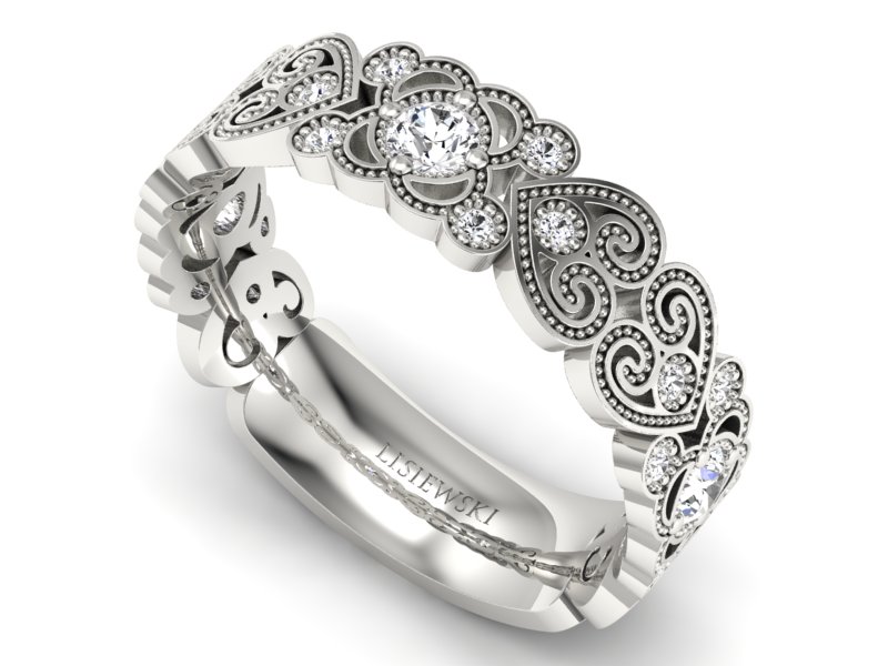 Pierścionek obrączka z brylantami białe złoto - p15053b - 3