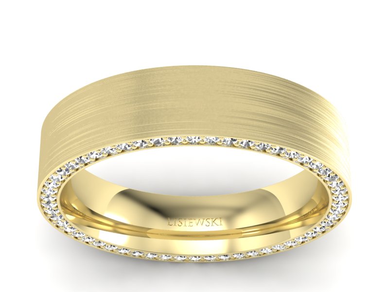 Obrączka ze złota z brylantami płaska soczewkowa - P15055zm - 1