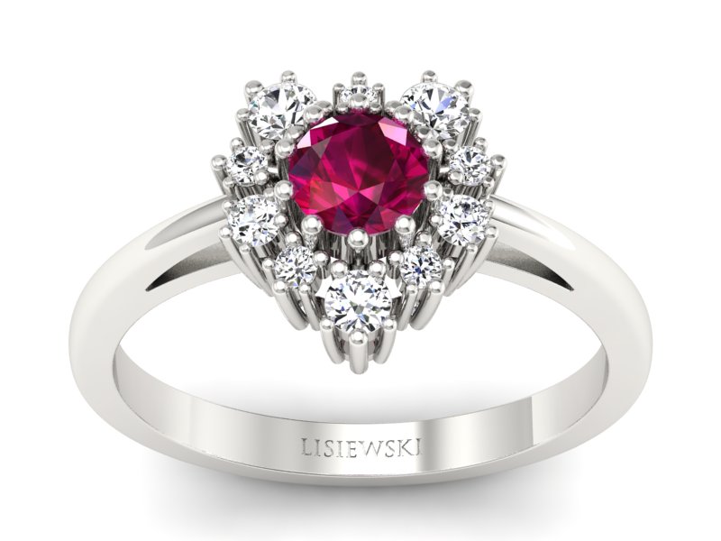 Pierścionek z rubinem i brylantami białe złoto - P15056br - 1