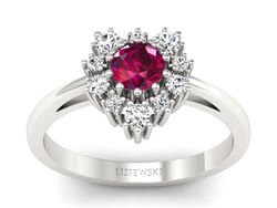 Pierścionek z rubinem i brylantami białe złoto - P15056br