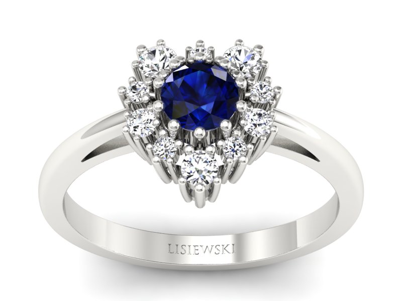 Pierścionek z szafirem i brylantami białe złoto - P15056bsz - 1
