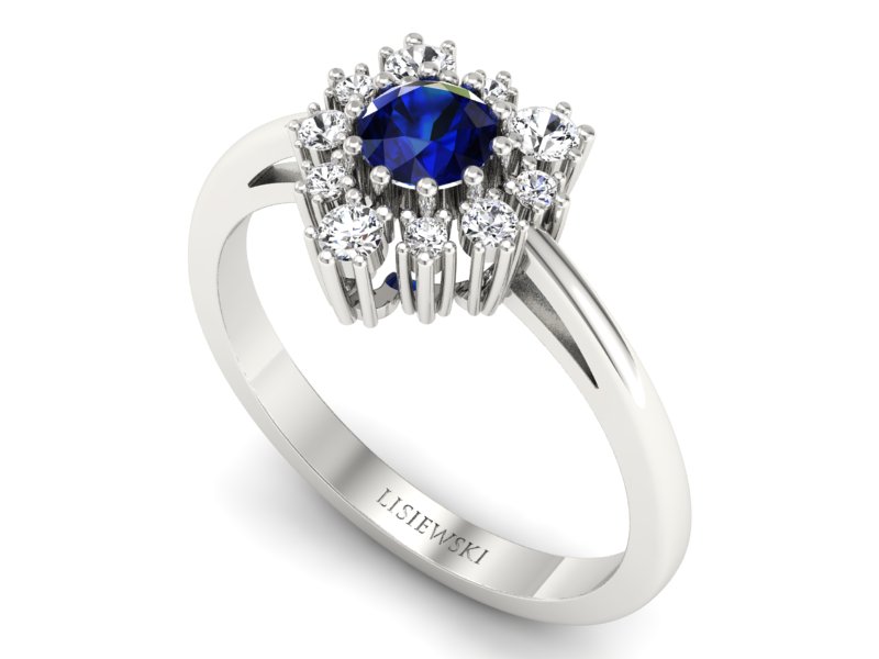 Pierścionek z szafirem i brylantami białe złoto - P15056bsz - 3