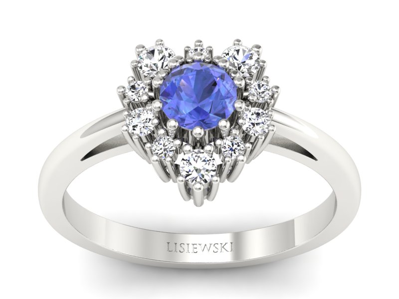 Pierścionek z tanzanitem i brylantem białe złoto - P15056bt_ - 1