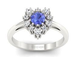 Pierścionek z tanzanitem i brylantem białe złoto - P15056bt_