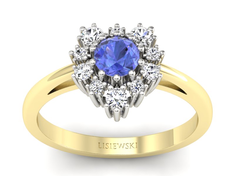 Pierścionek zaręczynowy z tanzanitem i brylantem - P15056zbt - 1