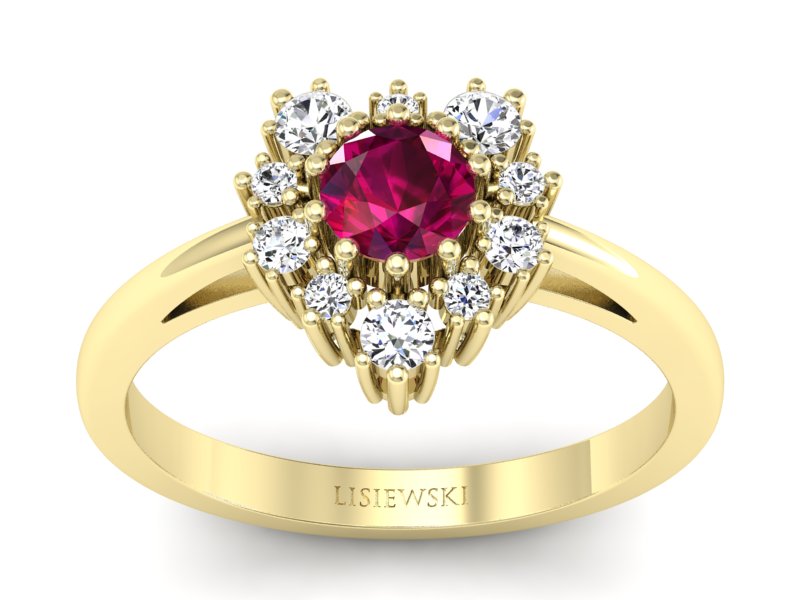 Pierścionek z rubinem i brylantami żółte złoto - P15056zr_ - 1