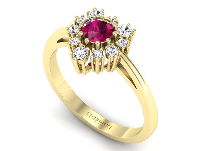 Pierścionek z rubinem i brylantami żółte złoto - P15056zr_ - 3