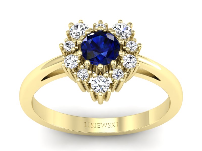 Pierścionek z szafirem i brylantami żółte złoto - P15056zsz_ - 1