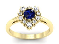 Pierścionek z szafirem i brylantami żółte złoto - P15056zsz_