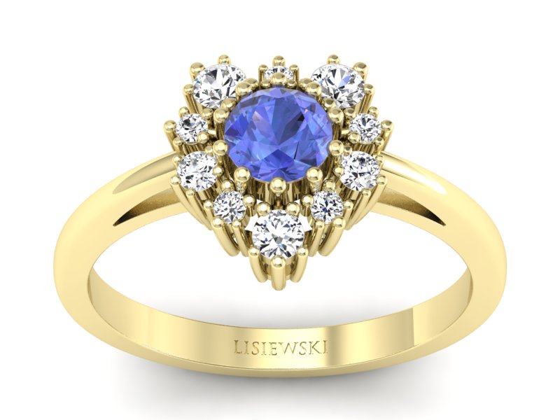Pierścionek z tanzanitem i brylantami żółte złoto - P15056ZT - 1