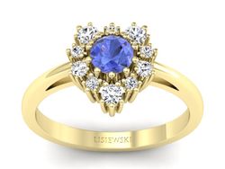 Pierścionek z tanzanitem i brylantami żółte złoto - P15056ZT