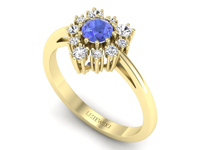 Pierścionek z tanzanitem i brylantami żółte złoto - P15056ZT - 3