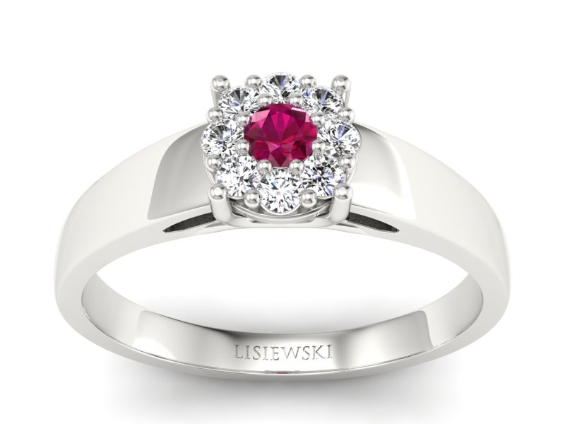 Pierścionek z rubinem i brylantami białe złoto - p15057br - 1