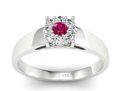 Pierścionek z rubinem i brylantami białe złoto - p15057br