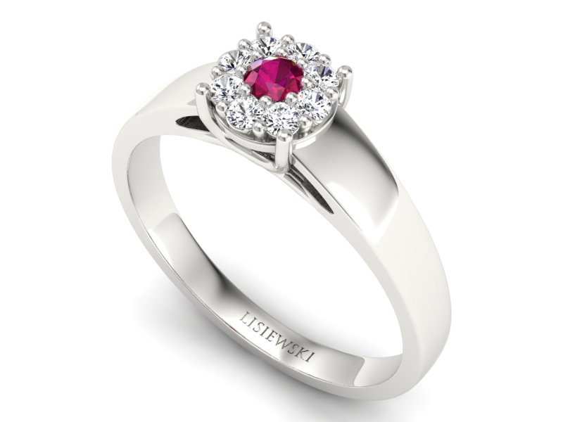 Pierścionek z rubinem i brylantami białe złoto - p15057br