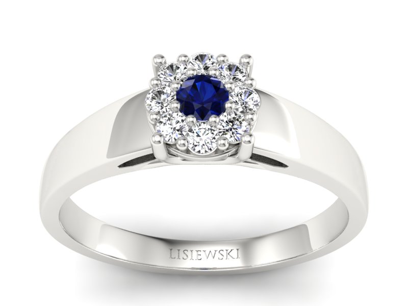 Pierścionek z szafirem i brylantami białe złoto - p15057bsz - 1