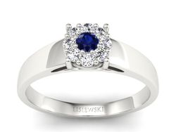 Pierścionek z szafirem i brylantami białe złoto - p15057bsz