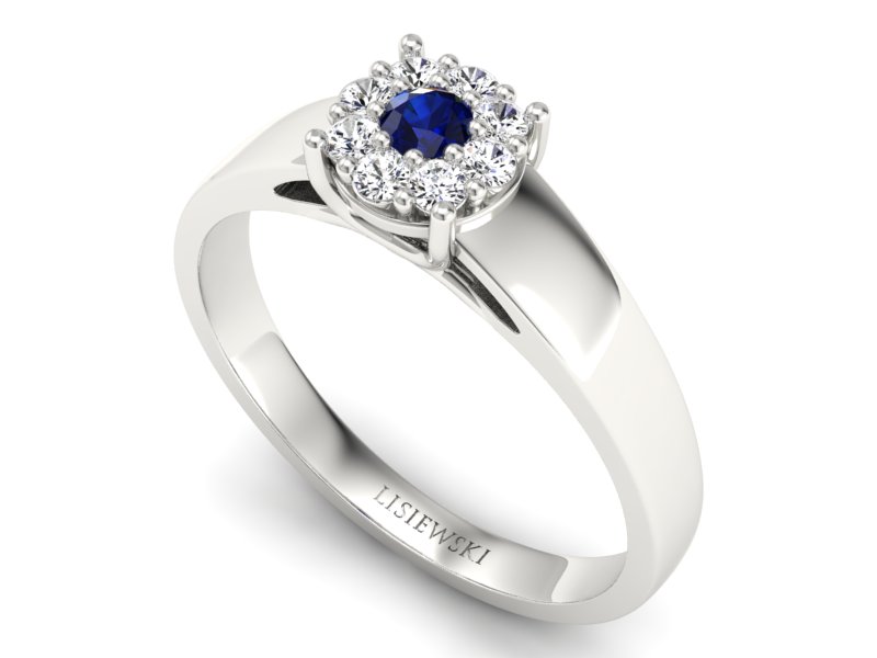 Pierścionek z szafirem i brylantami białe złoto - p15057bsz - 3