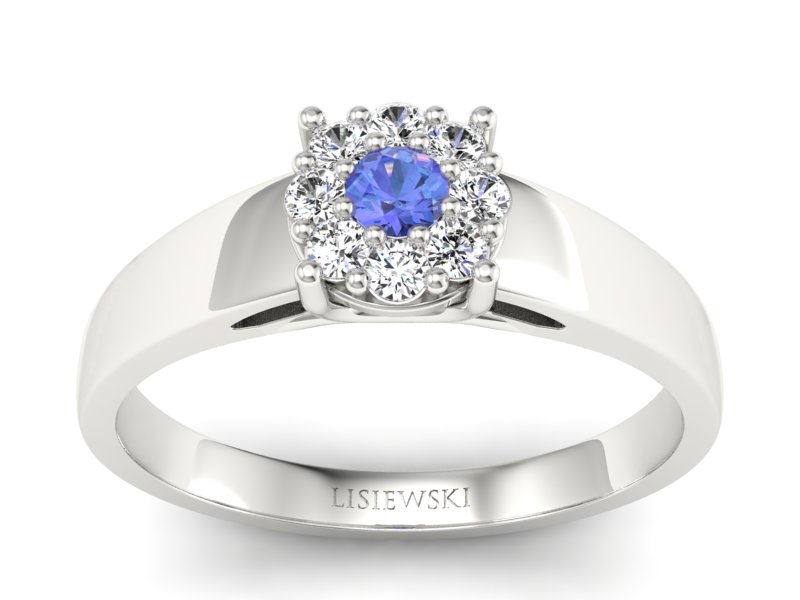 Pierścionek z tanzanitem białe złoto i brylantami - p15057bt - 1